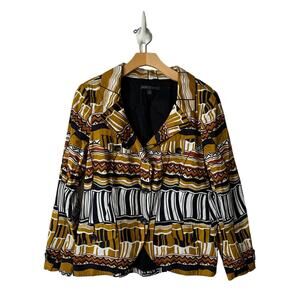 Lafayette 148 New York Large 12 Brown African Print Multi Cotton Blazer Jacket